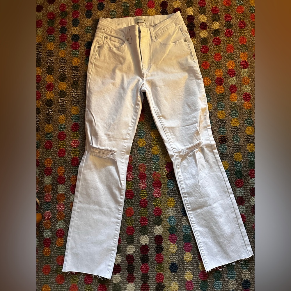 Special A White Jeans raw hem straight leg sz 5 stretch